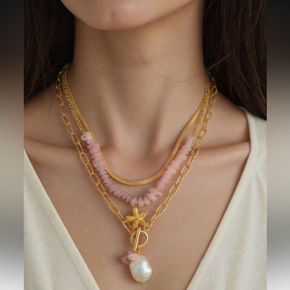 Gold and Pink Layered Necklace A1268